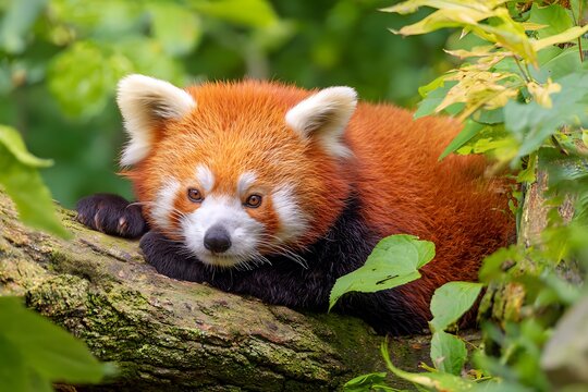 Red panda resting in tree branches - Powered by Adobe