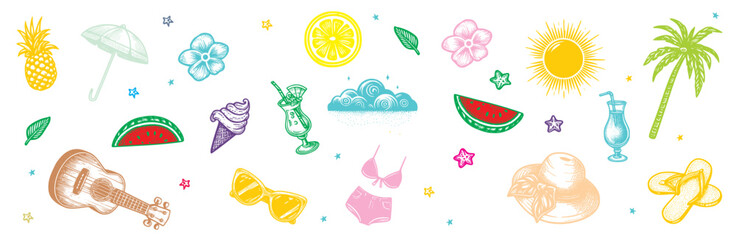 Set of Summer Pattern Backgrounds, Bright and Seasonal Designs, A vibrant collection of seamless summer-themed patterns featuring tropical elements, sunny motifs, and refreshing seasonal vibes.