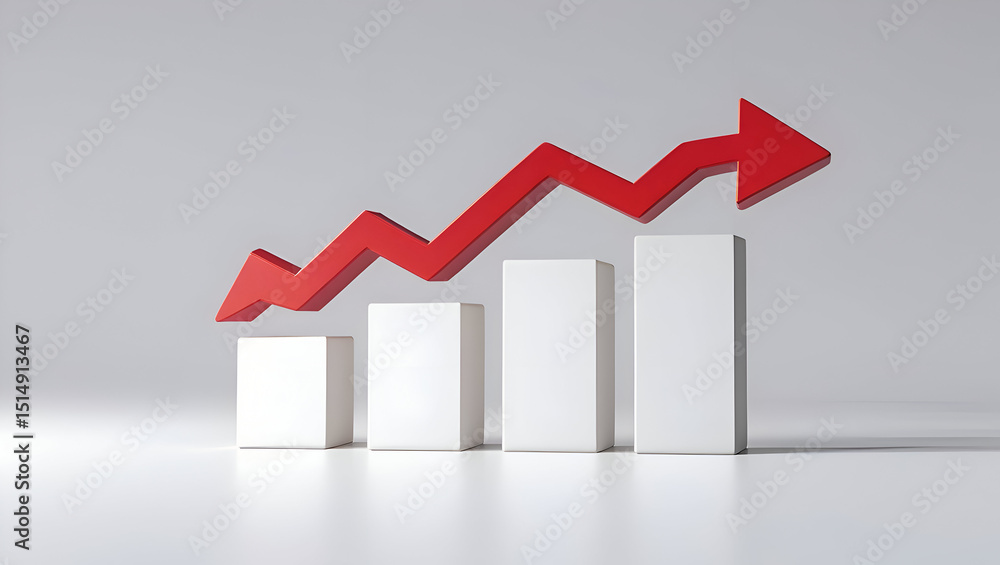 Poster red arrow pointing upward over white bar graph design