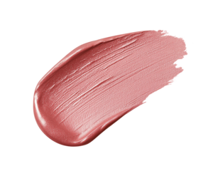 Textured swatch of lip gloss with full coverage effect, red terracotta color. Close-up of soft liquid lipstick with pearlescent shine. Isolated element with clear even edge on transparent background