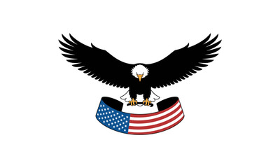 Majestic Bald Eagle with American Flag Ribbon Vector Illustration