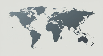 Fototapeta premium Minimalist grey world map, symbolizing global connectivity. 