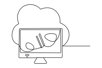 One line cloud storage design isolated illustration