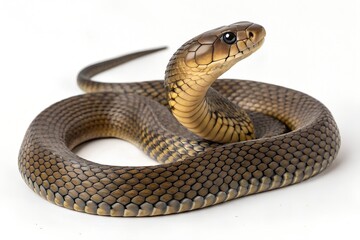 Naklejka premium Close-up of a dangerous black viper snake with scales on a white background