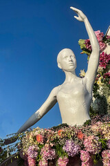 Dancing ballerina in flower arrangement "Petersburg is happiness" at the International Flower Festival in St. Petersburg