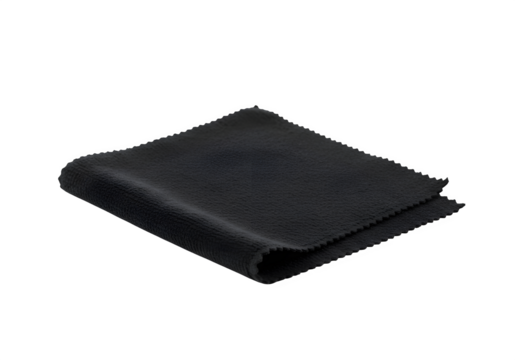 Black microfiber lens cleaning cloth isolated on white or transparent background, symbolizing precision care, optical cleaning, and gadget maintenance, ideal for technology and accessory visuals.