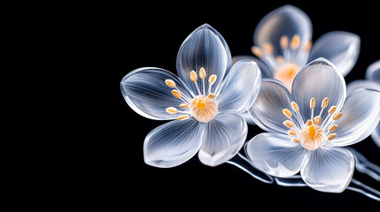 Translucent Cherry Blossoms on Black Background