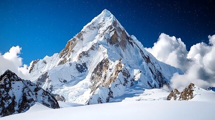 Stunning View of K2 Mountain Peak Under Starry Sky