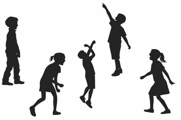 Set of Children Silhouettes in Various Poses and Activities