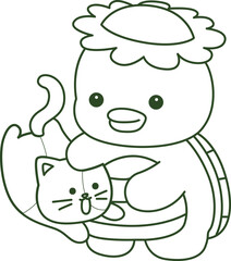 Outline of Kawaii japanese mythology Kappa sticker cute.
Coloring pages of Cute kappa mascot ghost japanese.