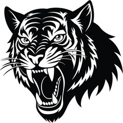 Snarling Tiger Black and White Aggressive Art