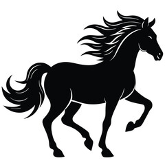 Beautiful Black Horse with Flowing Mane Galloping