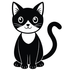 Cartoon Cat Black and White Simple Cute Style