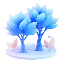 Two Vibrant Pastel Blue Trees in a 3D Landscape