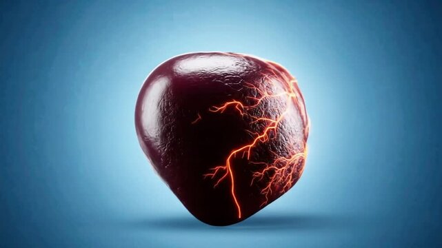 Animated human liver rotating showing internal structure and health condition