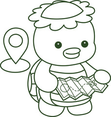 Obraz premium Outline of Kawaii japanese mythology Kappa sticker cute. Coloring pages of Cute kappa mascot ghost japanese.