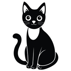 Sitting Cat Black and White Minimalist Style
