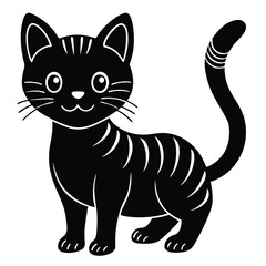 Cute Cartoon Kitten Black and White Simple Line
