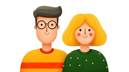Fototapeta premium Playful couple with cheerful expressions in vibrant clothes sharing joy