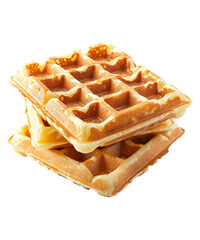 Waffles on transparent background. A dish made from leavened batter or dough cooked between two plates to give a characteristic size, shape, and surface impression.