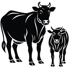 Cow and Calf Livestock Silhouette Illustration