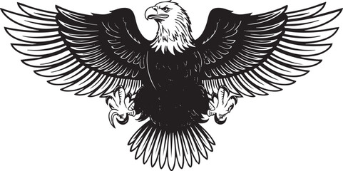 Bald Eagle with Spread Wings – Black and White Vector Illustration Symbol of Strength and Freedom