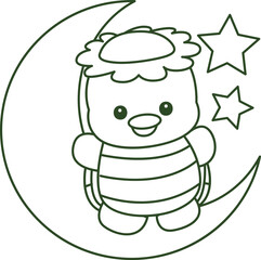 Outline of Kawaii japanese mythology Kappa sticker cute.
Coloring pages of Cute kappa mascot ghost japanese.