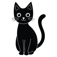 Cute Black Cat Cartoon Minimalist Style