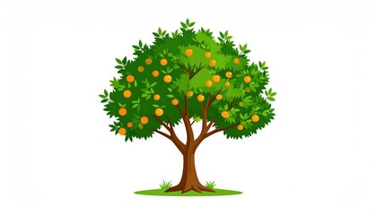 Illustration of an Orange Tree with Ripe Fruits Against White Backdrop