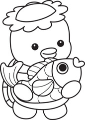 Outline of Kawaii japanese mythology Kappa sticker cute.
Coloring pages of Cute kappa mascot ghost japanese.