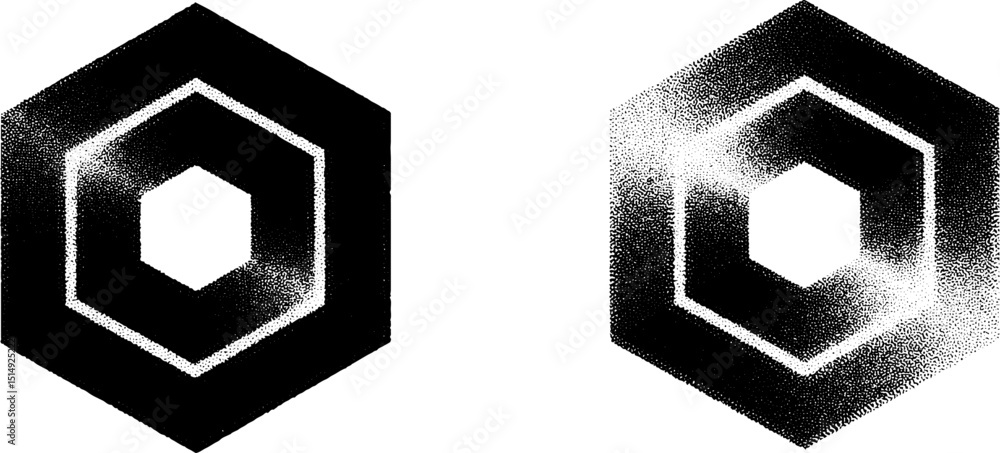 Poster engraved hexagon illustrations with layered geometric patterns for design