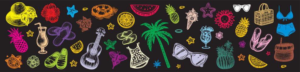 Set of Summer Pattern Backgrounds, Bright and Seasonal Designs, A vibrant collection of seamless summer-themed patterns featuring tropical elements, sunny motifs, and refreshing seasonal vibes.