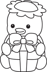 Obraz premium Outline of Kawaii japanese mythology Kappa sticker cute. Coloring pages of Cute kappa mascot ghost japanese.