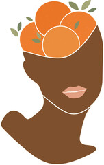 Abstract female shapes and silhouettes illustration. Fruits and leaves artistic art composition