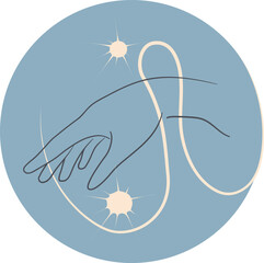 Woman hand with stars illustration. Vector witchcraft icon concept. Halloween sticker in doodle style