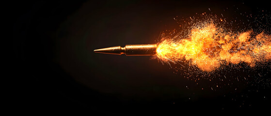Burning Bullet Projectile Against Black Background