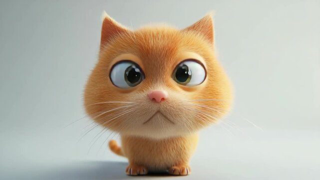 Adorable Cartoon Ginger Kitten with Large Eyes, Close-Up