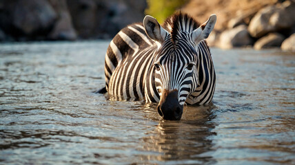 zebra in river
