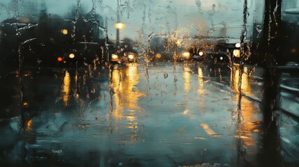 Light rainfall creating subtle reflections on glass