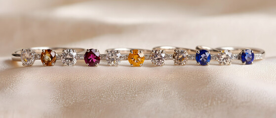 Multicolored Gemstone Rings On A Soft Background