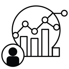 Analytics Icon in Silhouette Style – Business Data Visualization Symbol with Bar and Line Graphs for Reports, Dashboards, and Infographics