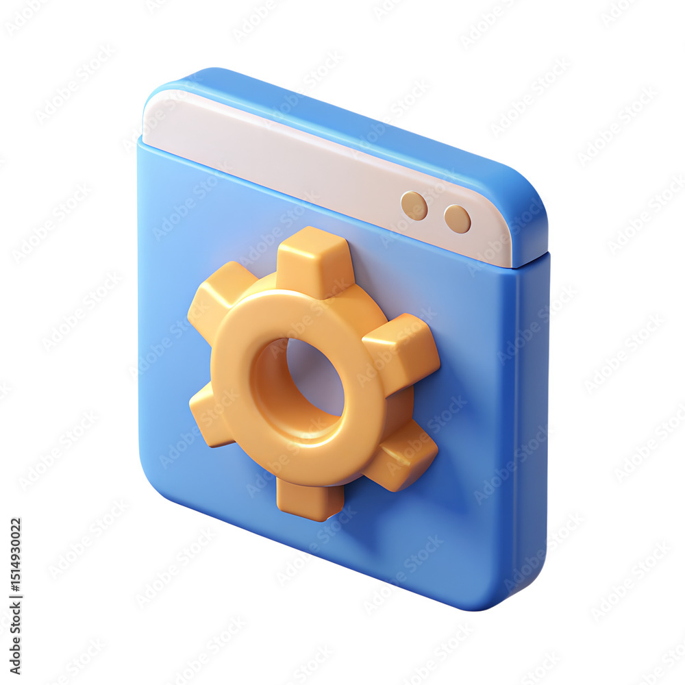 Poster 3d render of a browser window with settings gear icon