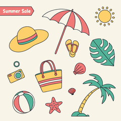 Summer sale illustration with beach items