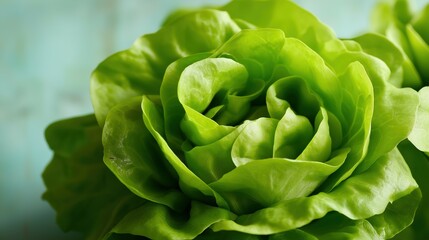 Obraz premium Fresh Butterhead Lettuce in Close-Up, Showcasing Nature's Vibrant Beauty and Delicate Texture