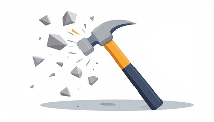 Impactful hammer blow visualization breaking surface with dynamic fragmentation