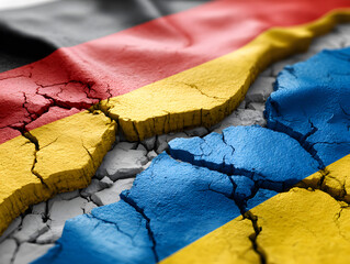 Damaged German and Ukrainian Flags Reflecting Conflict and Fragility