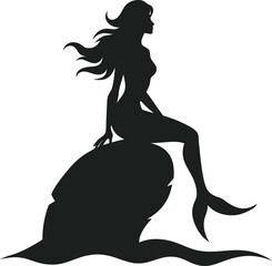 Mermaid Sitting On Ocean Rock Alone