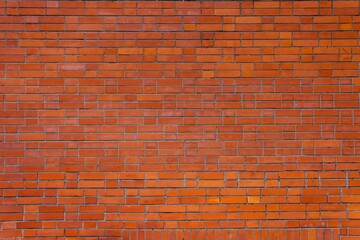 Square and rectangular red bricks form a wall pattern.