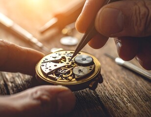 Watchmaker repairing vintage watch mechanism