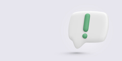 3D Chat Bubble with Green Exclamation Mark, Floating on Light Background. Perfect for Alert Messages, Notifications, Warnings, or Important UI Prompts. Vector Illustration.